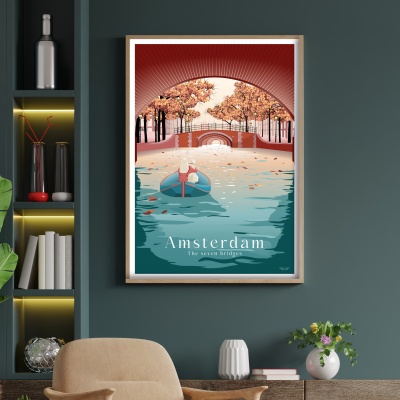 Poster A4 of Amsterdam - 7 bridges